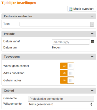 Overzicht bezoeken per PE - tijdelijke instellingen