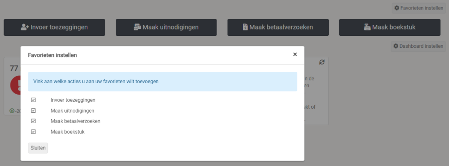 Dashboard - favorieten instellen