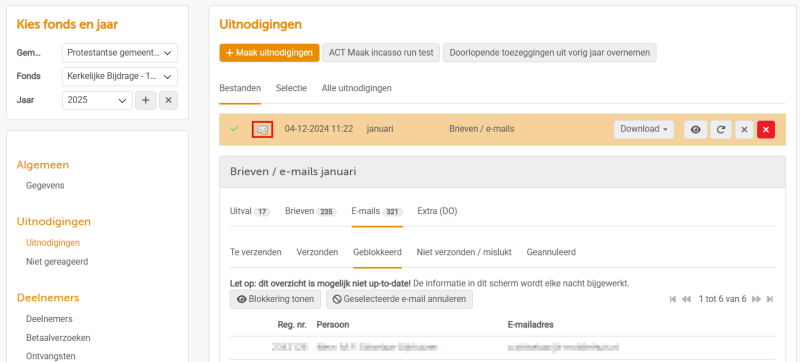 Fonds - nieuwe uitnodigingsronde - geblokkeerde e-mails