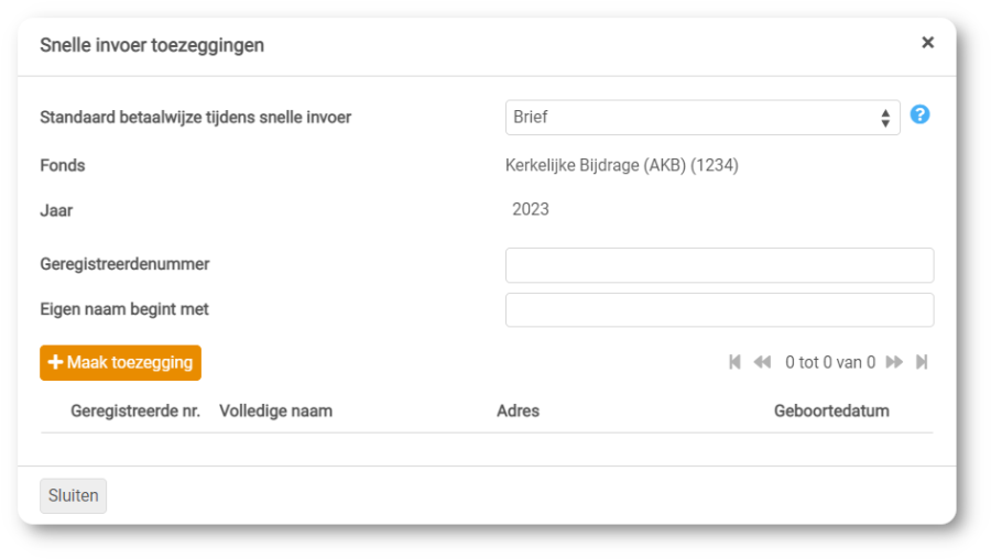 Deelnemers - snelle invoer toezeggingen