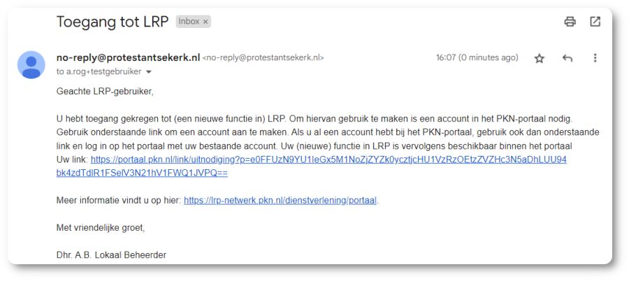 e-mail uitnodiging registreren op portaal