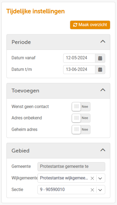 Overzicht nieuw ingekomenen - tijdelijke instellingen