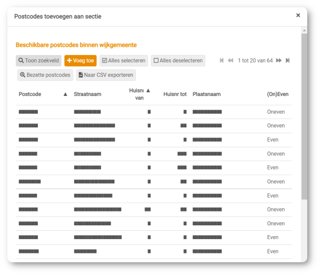 Postcode toevoegen aan sectie