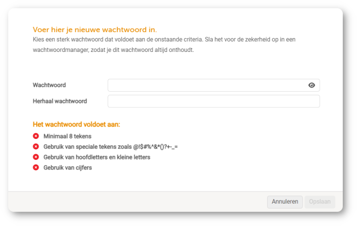 Portaal wijzigen wachtwoord