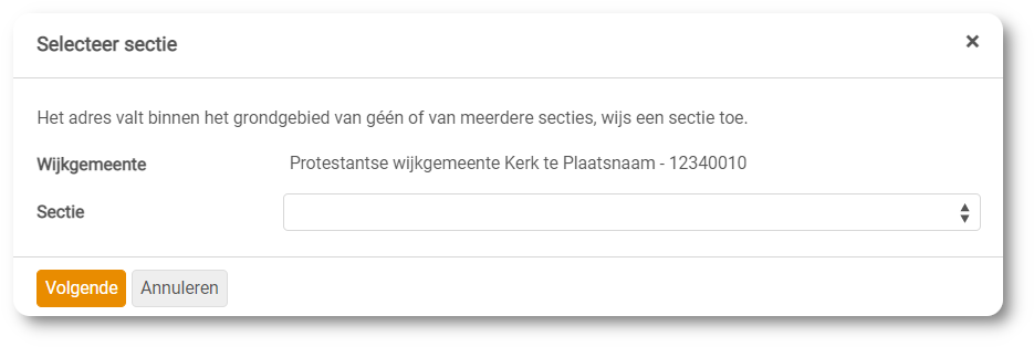 Nieuwe inschrijving - Selecteer sectie