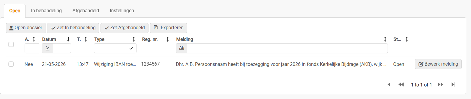 Toezegging - Wijziging IBAN - melding