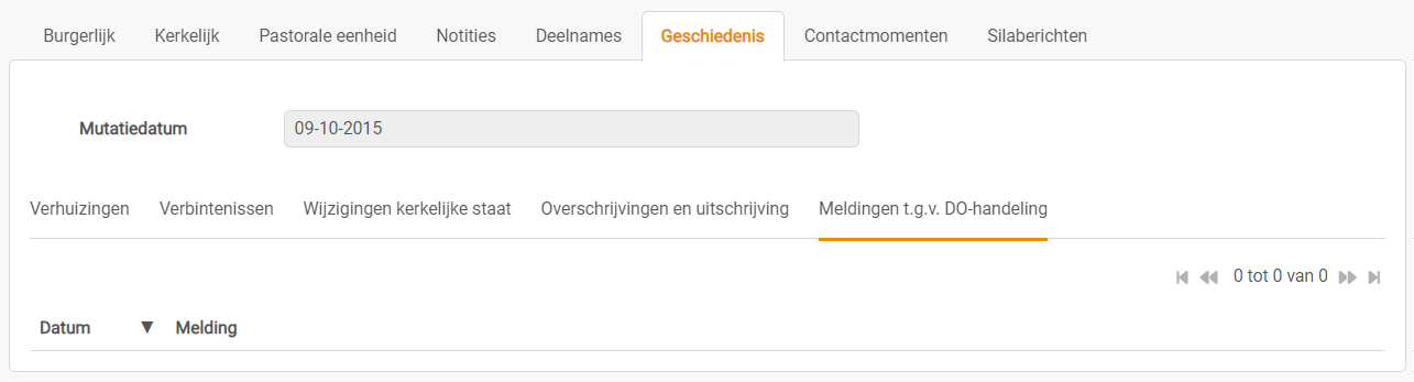 Geregistreerdedossier - geschiedenis - meldingen t.g.v. DO-handelingen