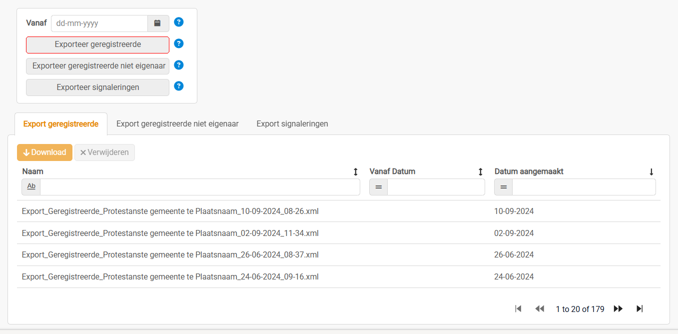 Export geregistreerde