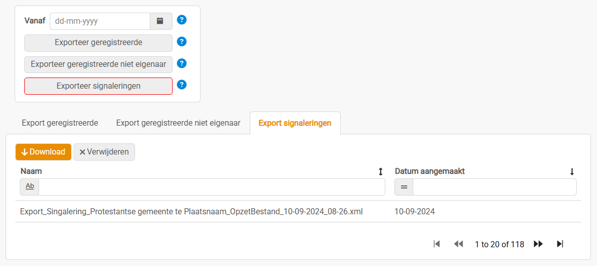 Export signaleringen