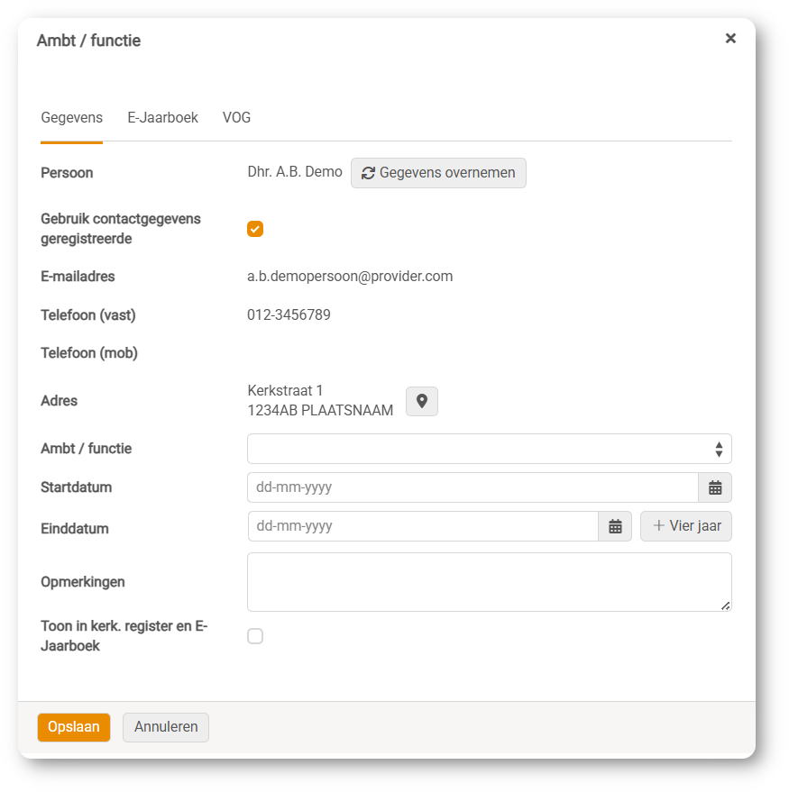 Ambt / kerkelijke functie opvoeren