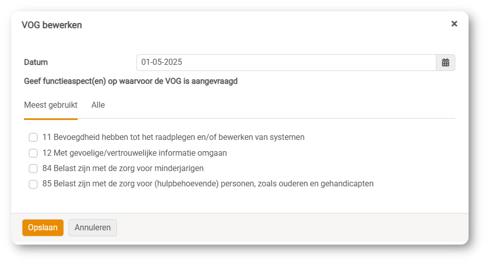 VOG opvoeren - functieaspecten