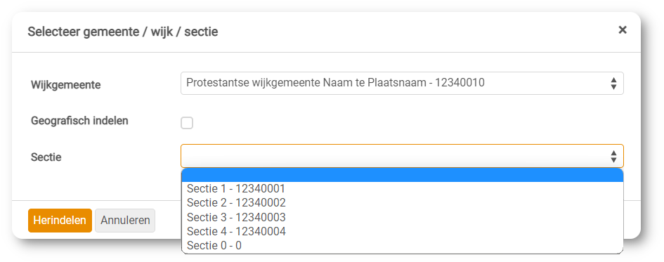 Controle ledenbestand - geen sectie - Selectie herindelen - vervolg